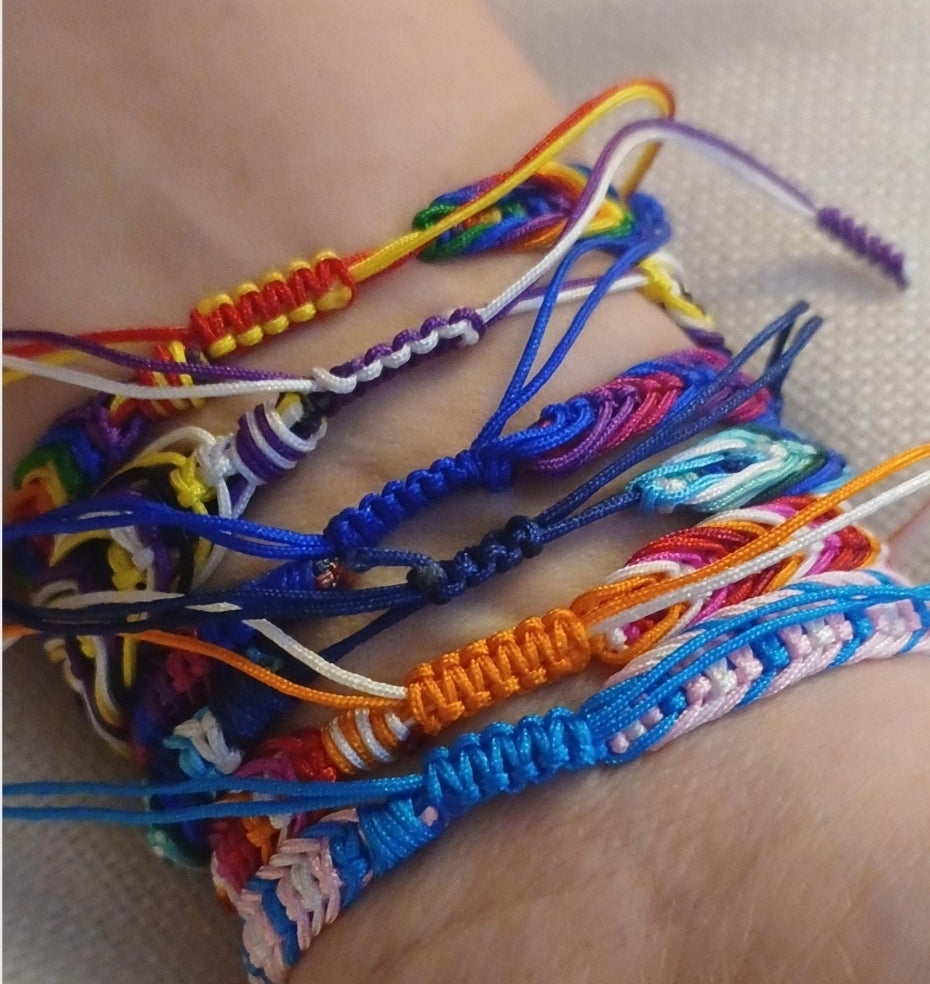 LGBTQIA+ Adjustable Handmade Woven Friendship Bracelets. MLM, Non Binary, Transgender, Lesbian, Bisexual, Rainbow. Perfect Gift.