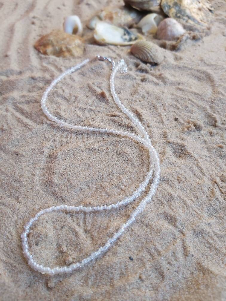 Dainty seed bead necklace. Adjustable Boho, hippy, festival, surfer, beach wear, Glass Beads, Summer beads