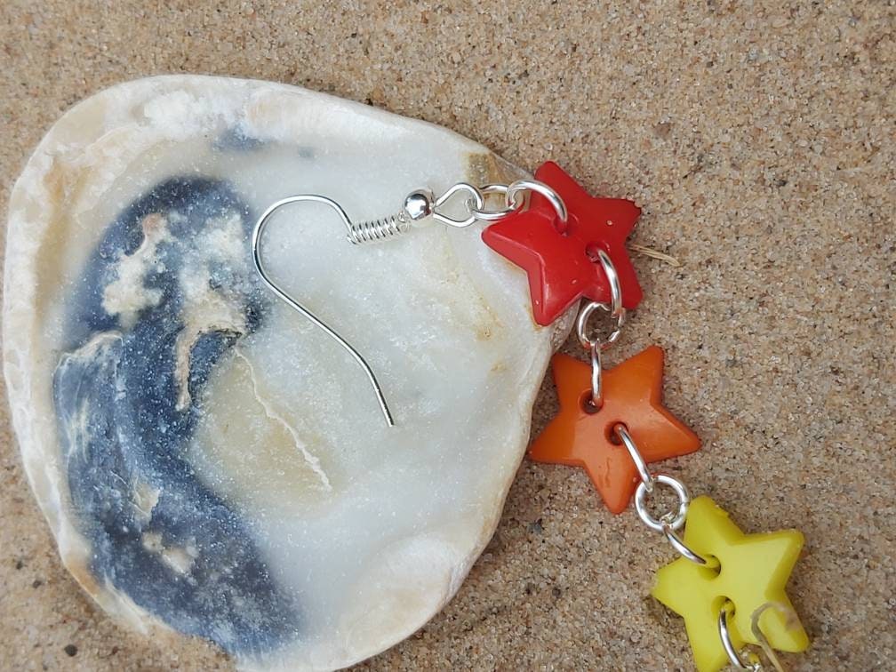 Rainbow star harajuku kawii button dangle earrings with silver plated hooks.
