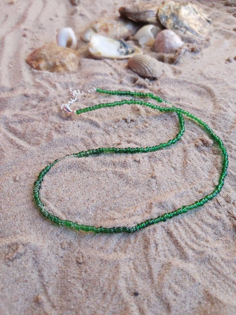 Dainty seed bead necklace. Adjustable Boho, hippy, festival, surfer, beach wear, Glass Beads, Summer beads