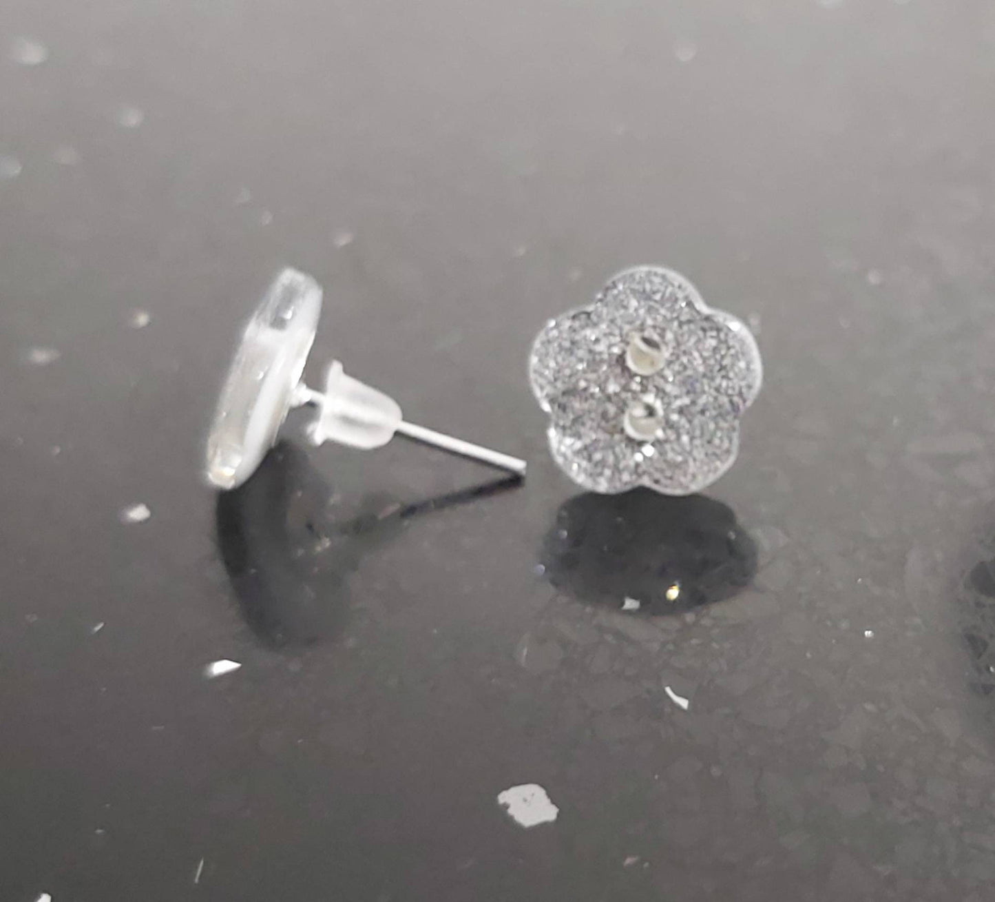 Cute glittery flower button stud earrings