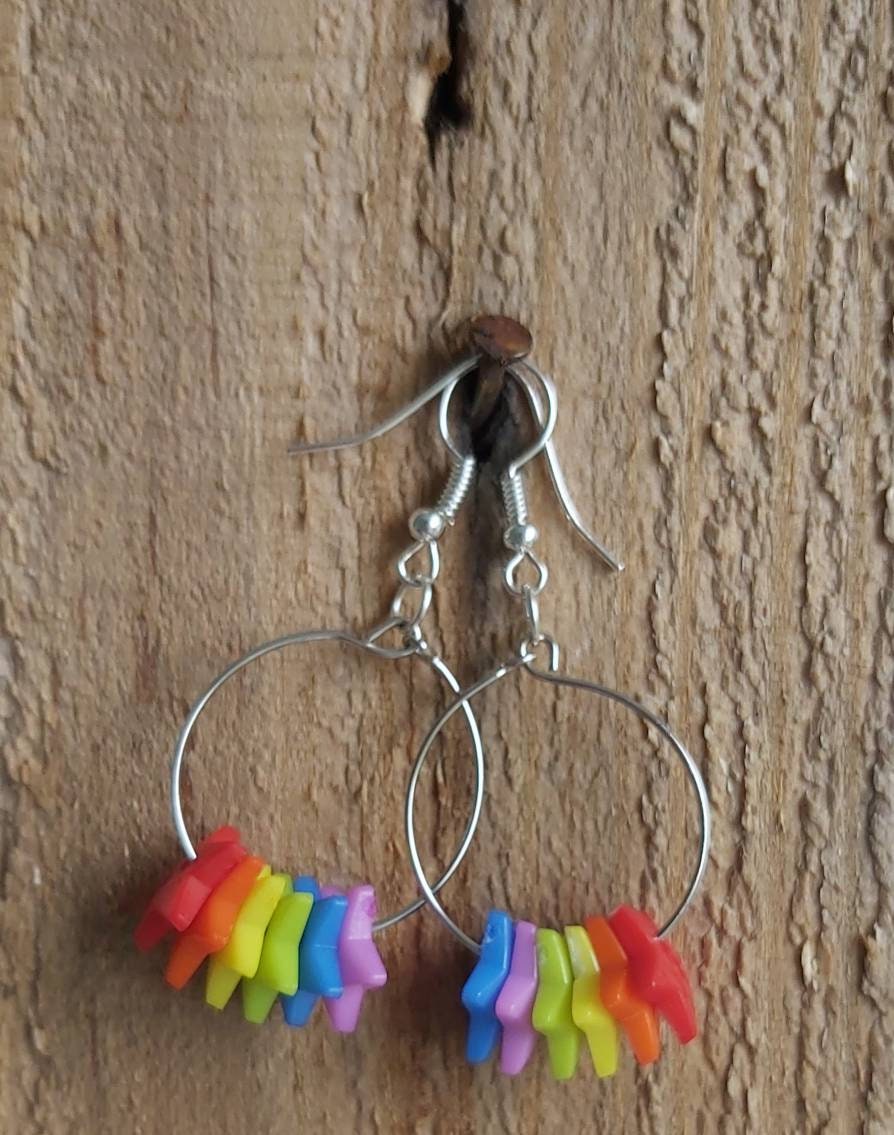 Rainbow Star hoop earings