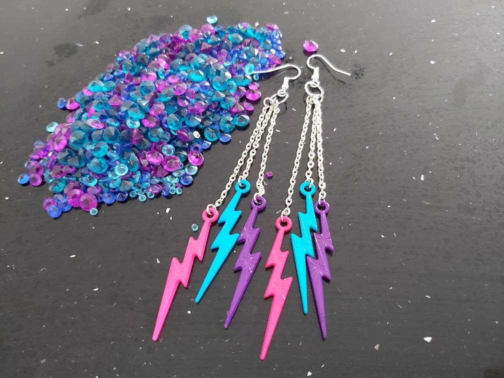 Non Binary Earrings Quad Lightening bolts!