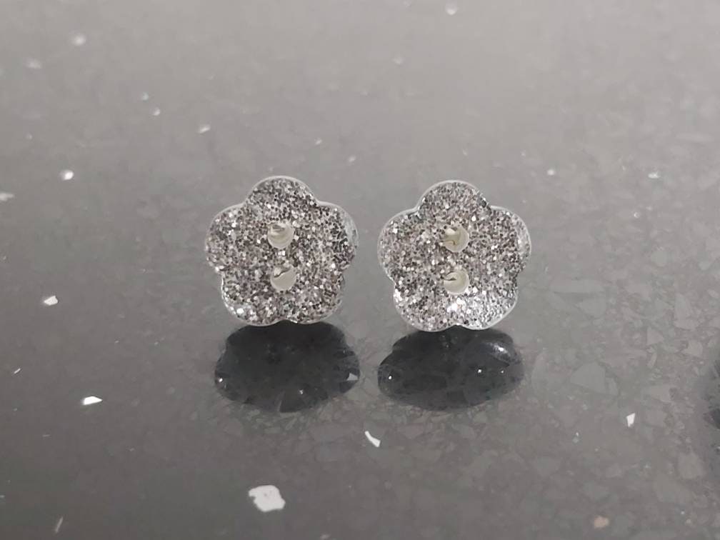 Cute glittery flower button stud earrings