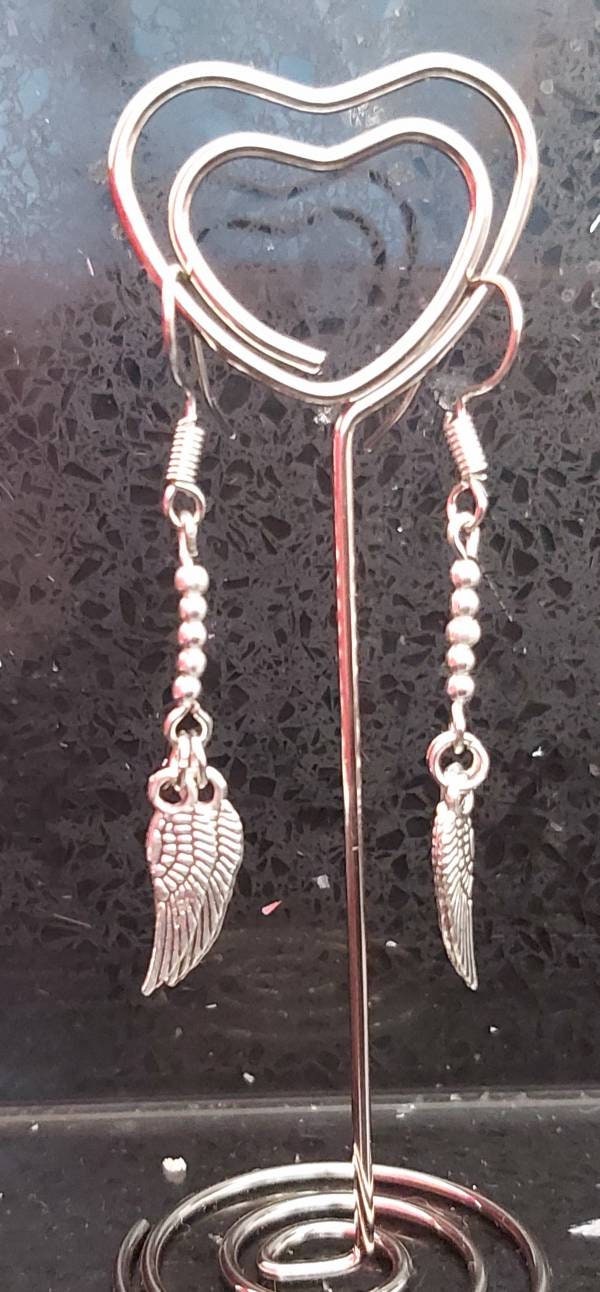Tibetan Silver angel wing dangle drop earrings.