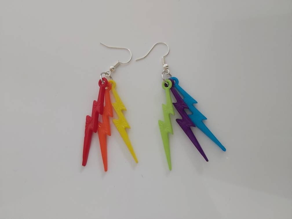 Lightning bolt earrings. Various pride flag colours.