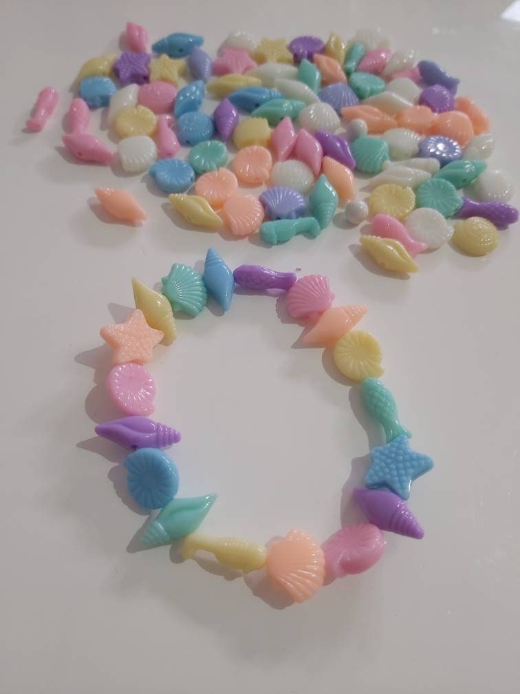 Kawaii, harajuku pastle rainbow bead bracelet. Nautical theme.