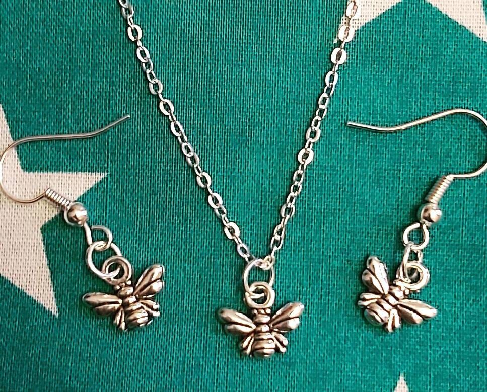 bumblebee necklace and earrings.