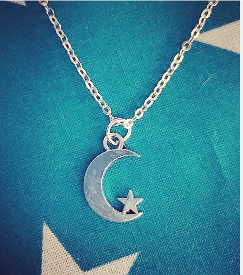moon and star necklace and earrings.