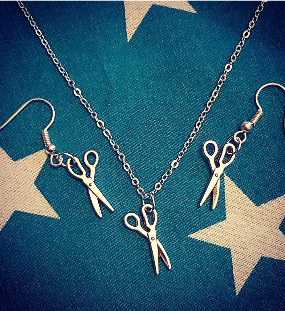 Scissors ,hairdresser , seamstress necklace and earrings.