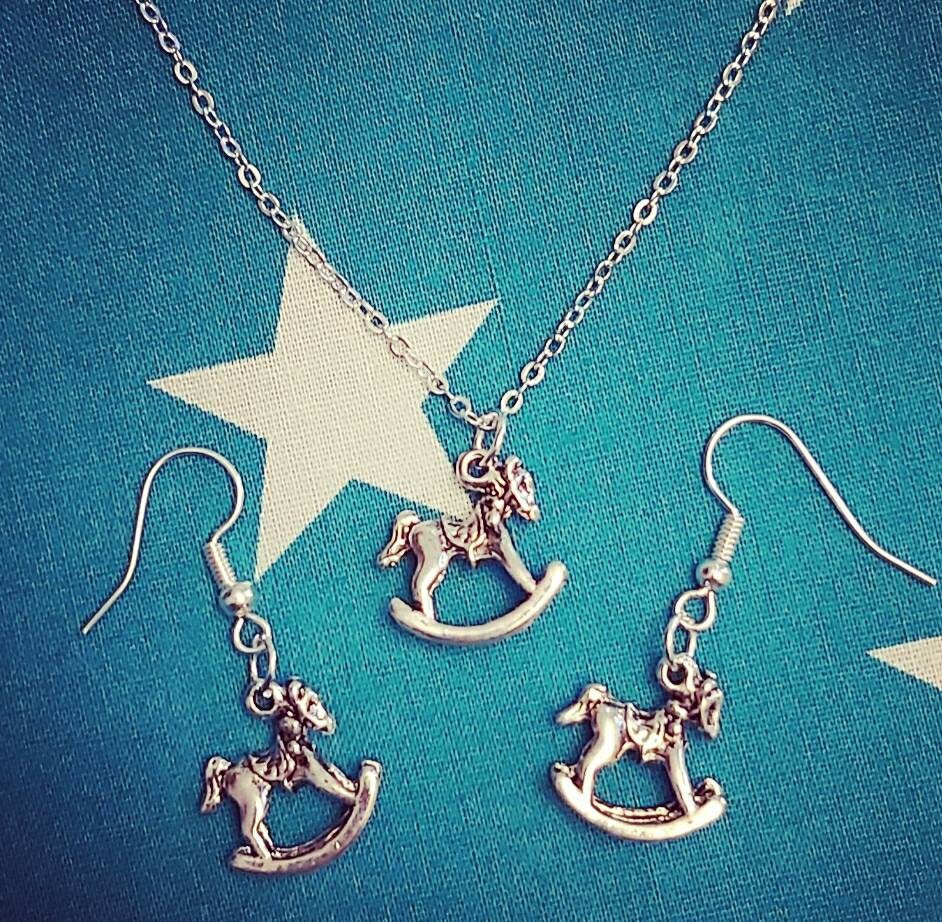 Rocking horse necklace and earrings.