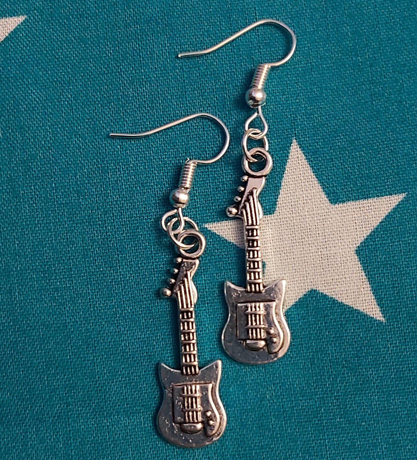 Guitar Charm Necklace and Earring Set. Tibetan Silver