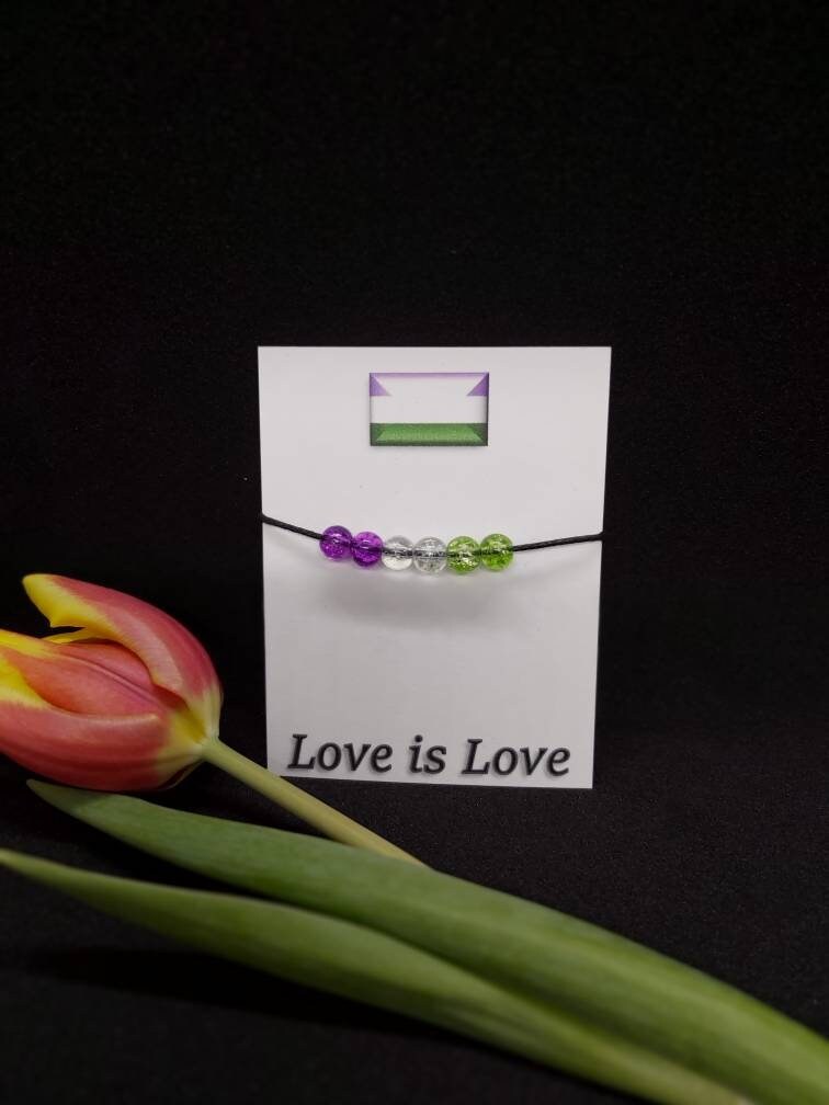 Bisexual Bracelet Gift. Adjustable Rainbow. Glass Beads