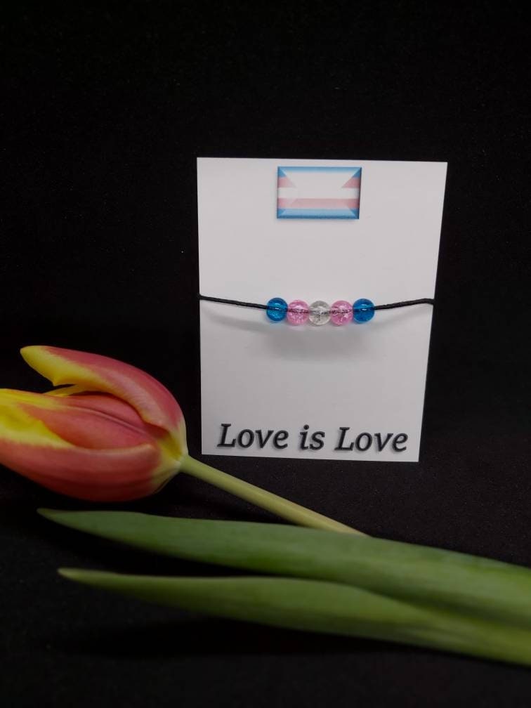 Transgender Bracelet Gift. Adjustable Rainbow. Glass Beads