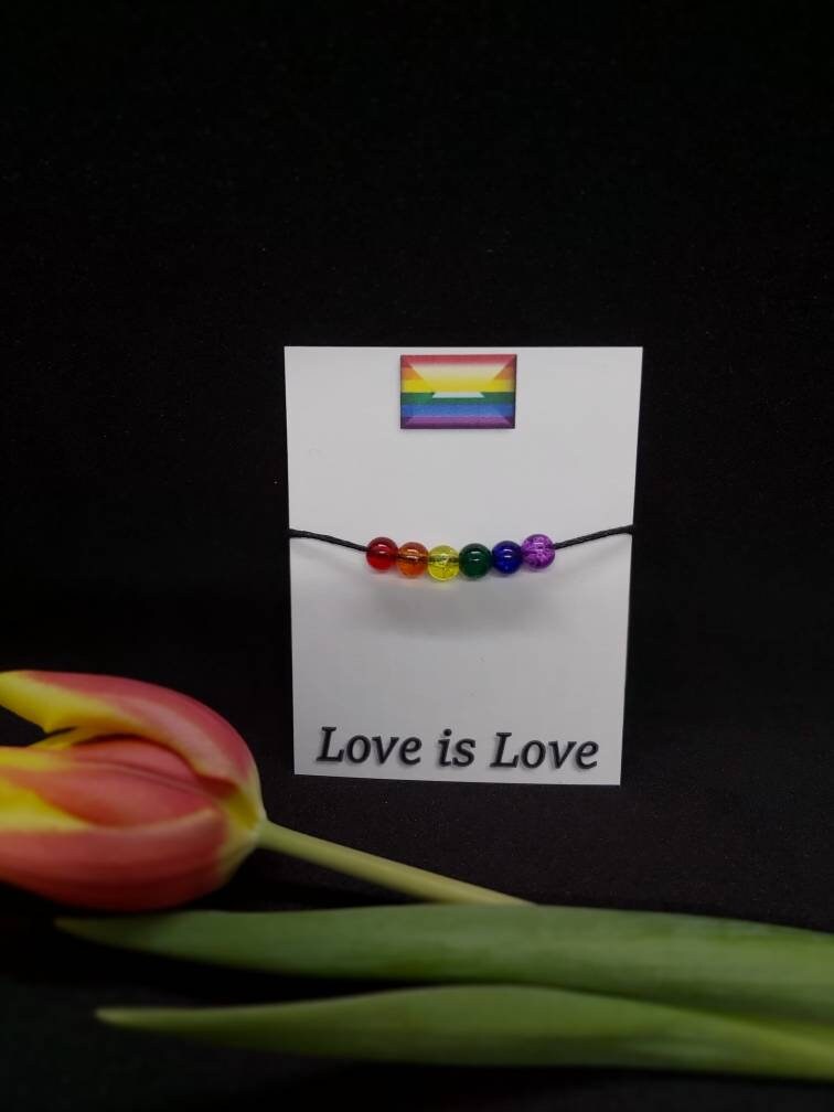 Bisexual Bracelet Gift. Adjustable Rainbow. Glass Beads
