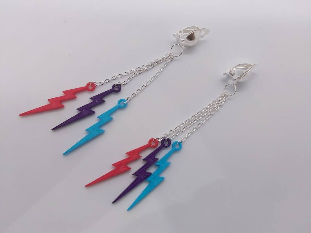 Lightning bolt earrings. Pink, purple and blue .triple drop