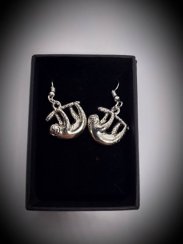Cute Sloth earrings Tibetan silver