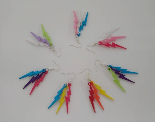 Lightning bolt earrings. Various pride flag colours.