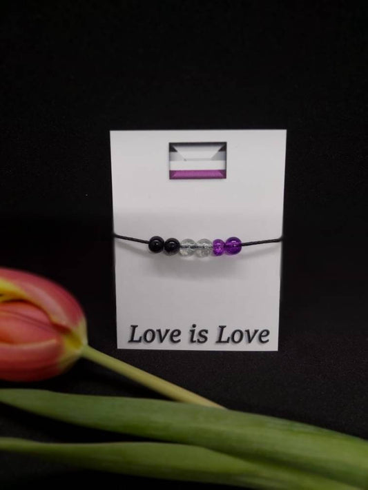 Asexual/Ace Bracelet Gift. Adjustable Rainbow. Glass Beads