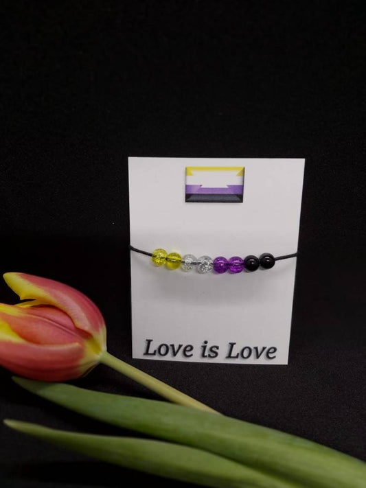 Non Binary Bracelet Gift. Adjustable Rainbow. Glass Beads