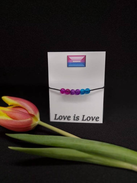 Bisexual Bracelet Gift. Adjustable Rainbow. Glass Beads