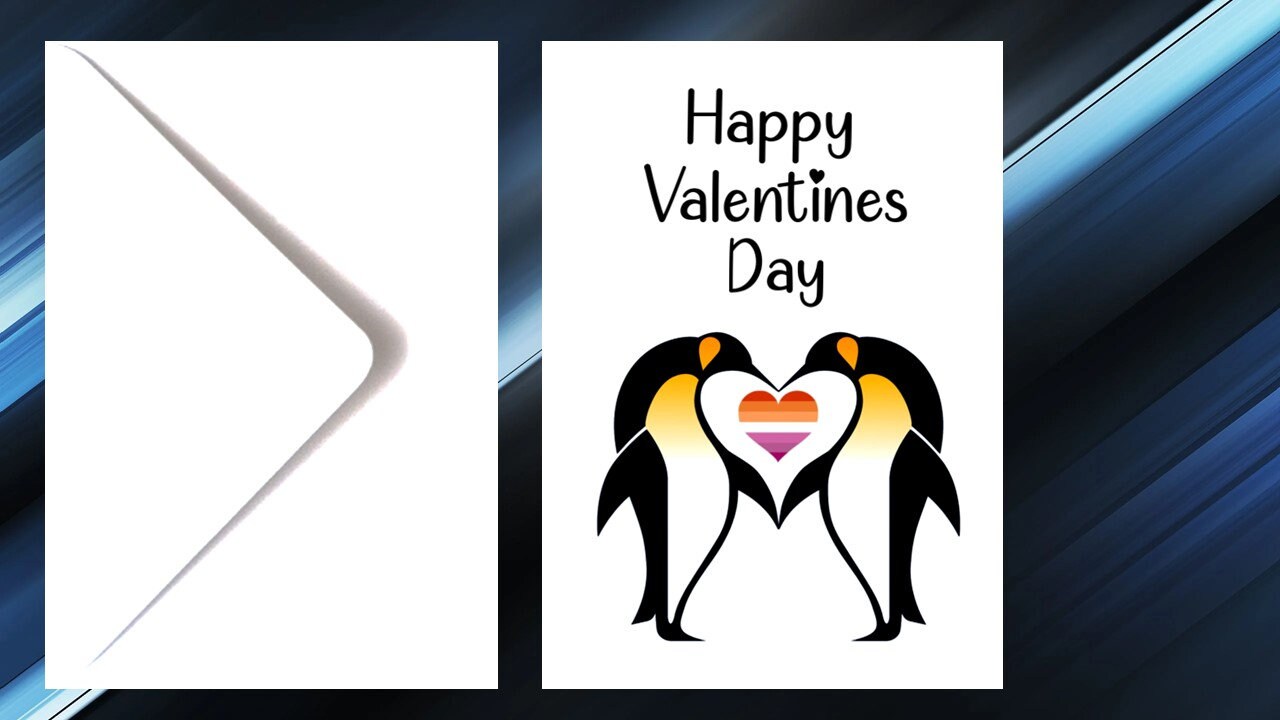 LGBT Penguin Valentines Day Card non binary, genderfluid, lesbian, rainbow, transgender, bisexual, pansexual