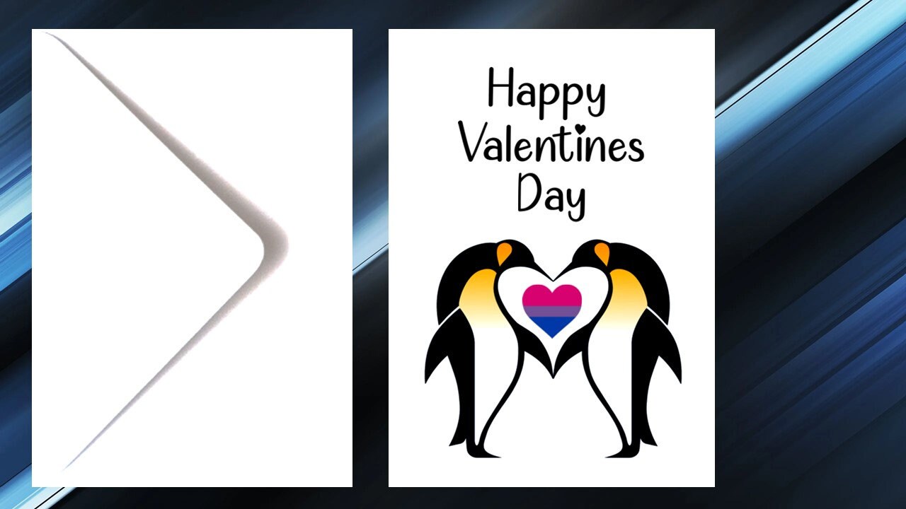 LGBT Penguin Valentines Day Card non binary, genderfluid, lesbian, rainbow, transgender, bisexual, pansexual