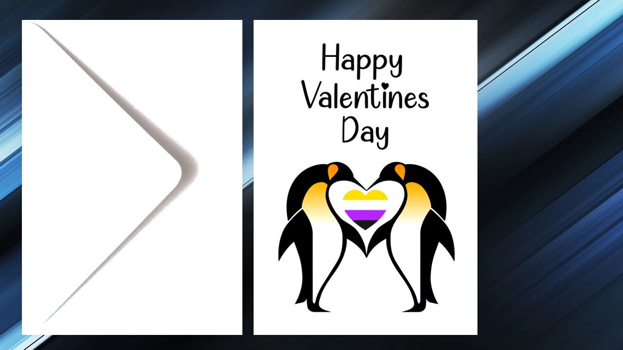 LGBT Penguin Valentines Day Card non binary, genderfluid, lesbian, rainbow, transgender, bisexual, pansexual