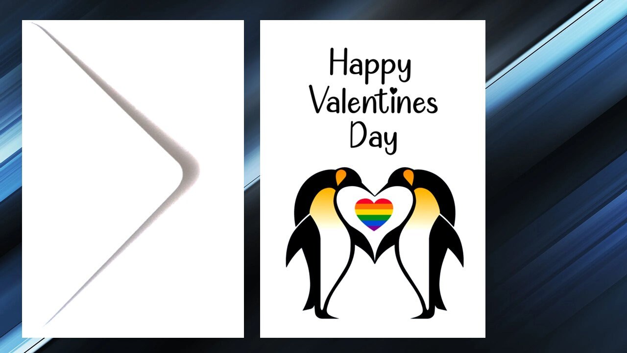 LGBT Penguin Valentines Day Card non binary, genderfluid, lesbian, rainbow, transgender, bisexual, pansexual