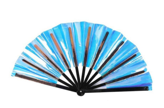 Turquoise Holographic Large Loud Clack Folding Fan