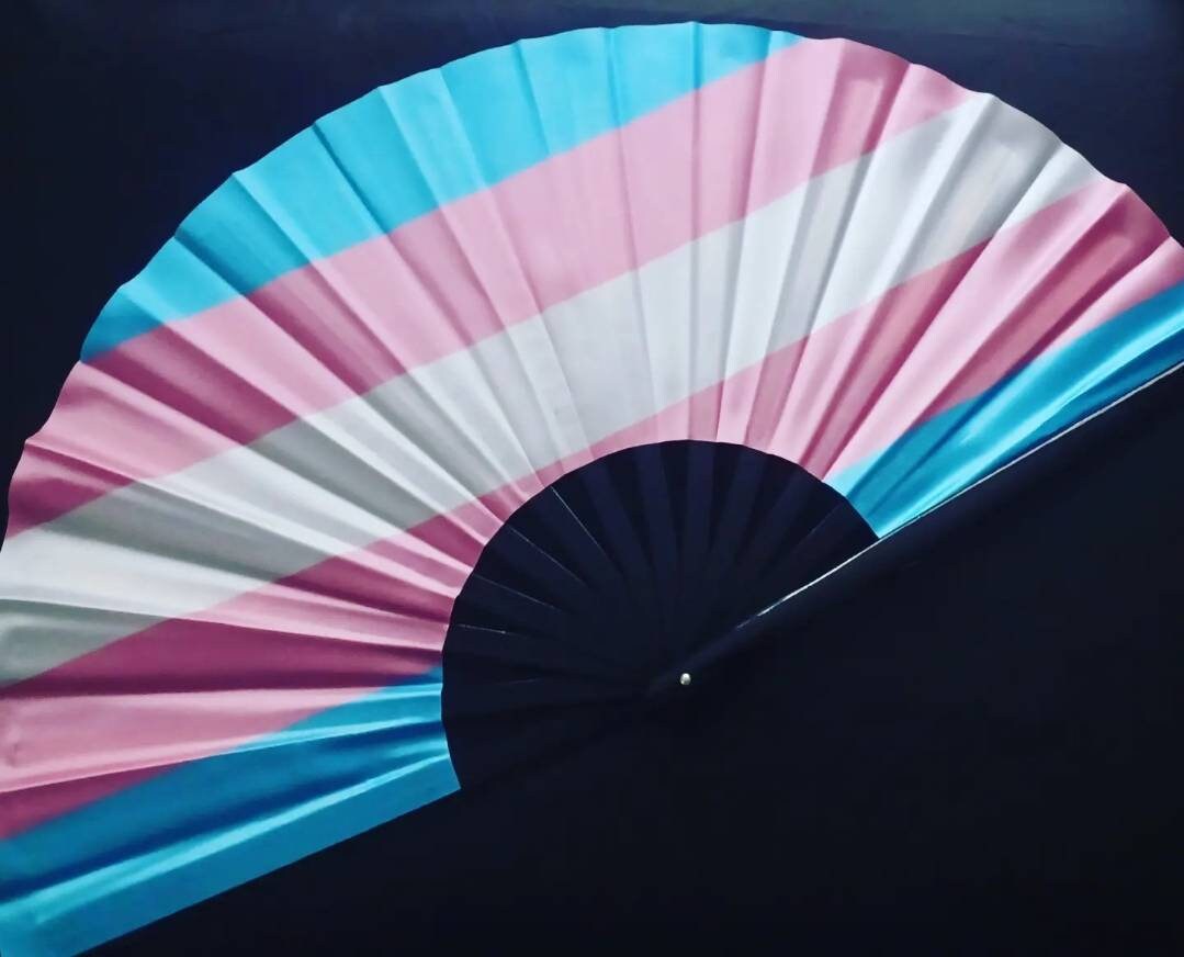 Pride Non Binary Large Loud Clack Folding Fan Bamboo style