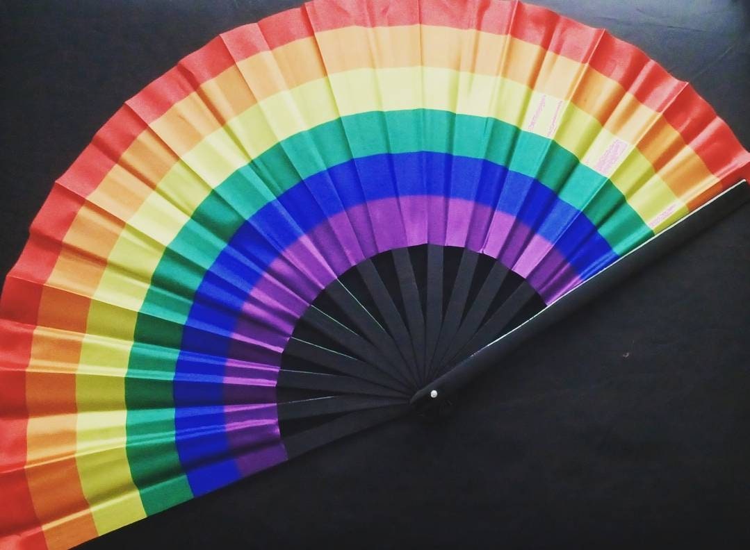 Pride Rainbow Large Loud Clack Folding Fan Bamboo style