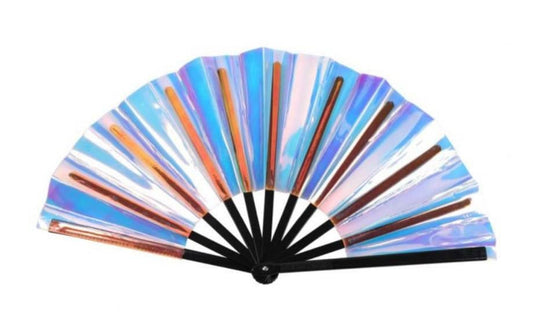 Silver Holographic Large Loud Clack Folding Fan