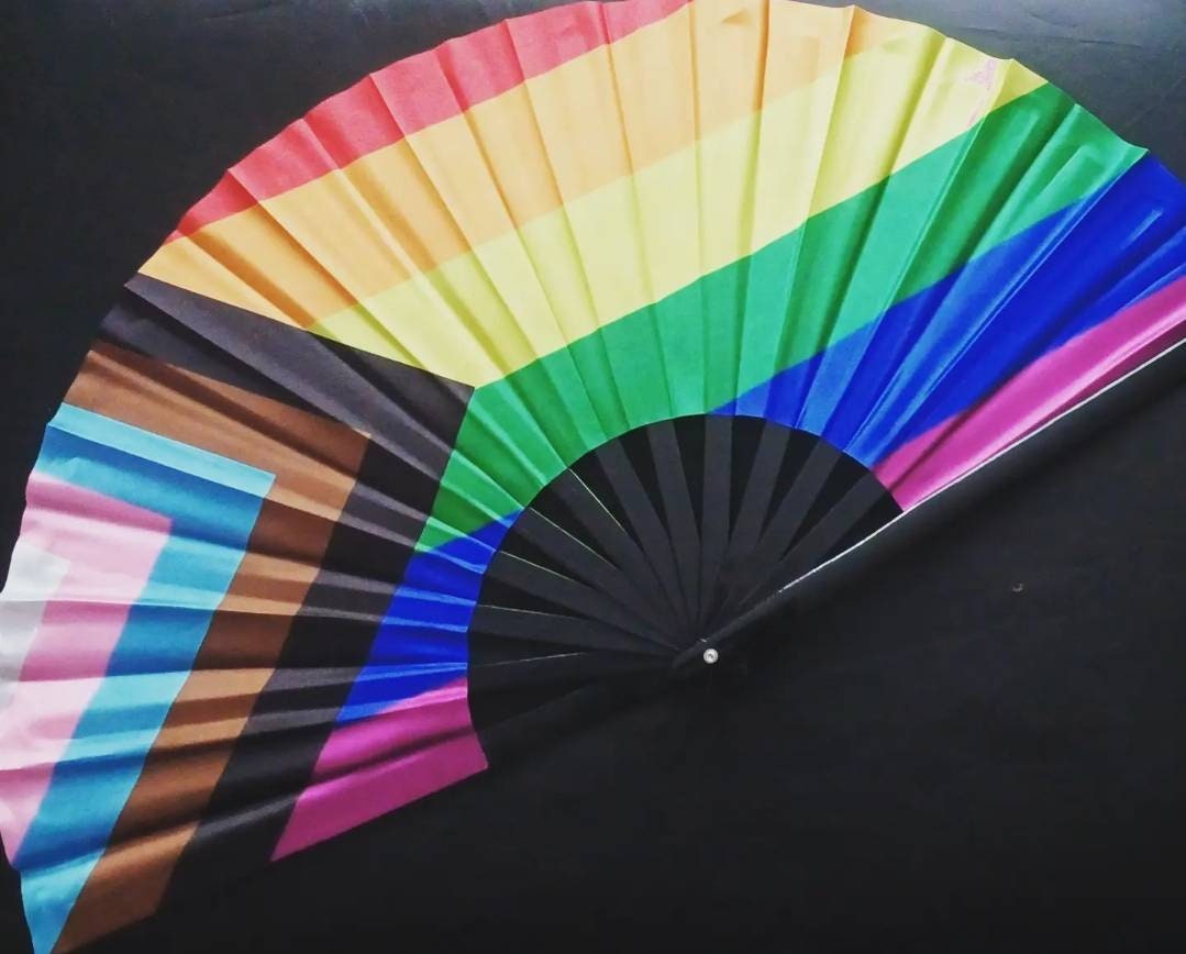 Pride Bisexual Large Loud Clack Folding Fan Bamboo style
